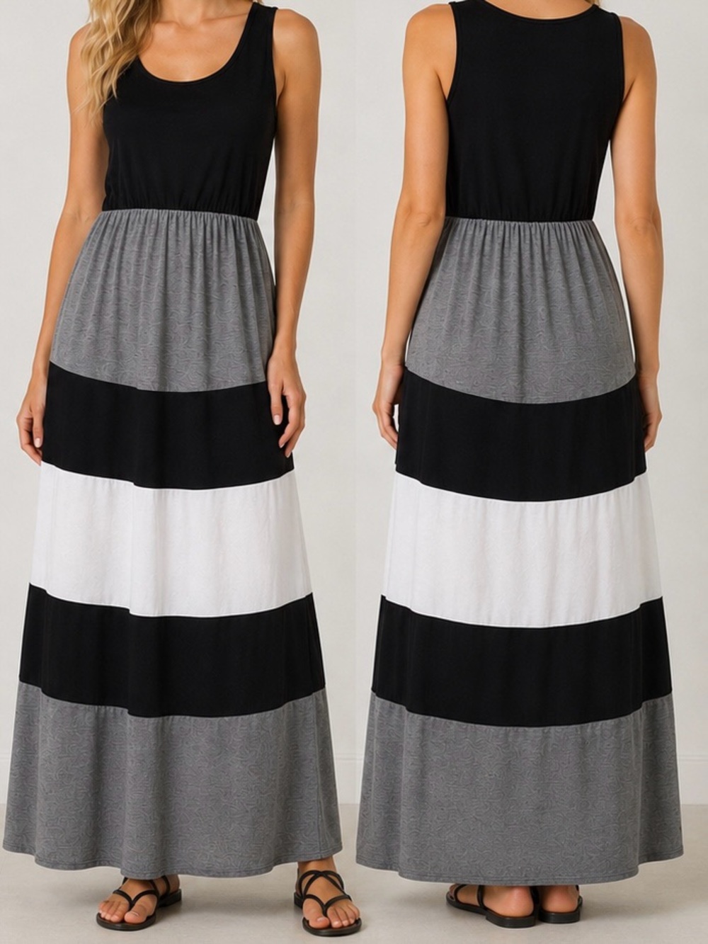 Women’s Colorblock Maxi Dress | Black Gray White | SIZE SMALL